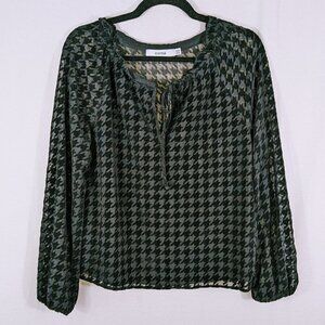 JustFab Black Sheer Houndstooth Ruffled Top Size XXS